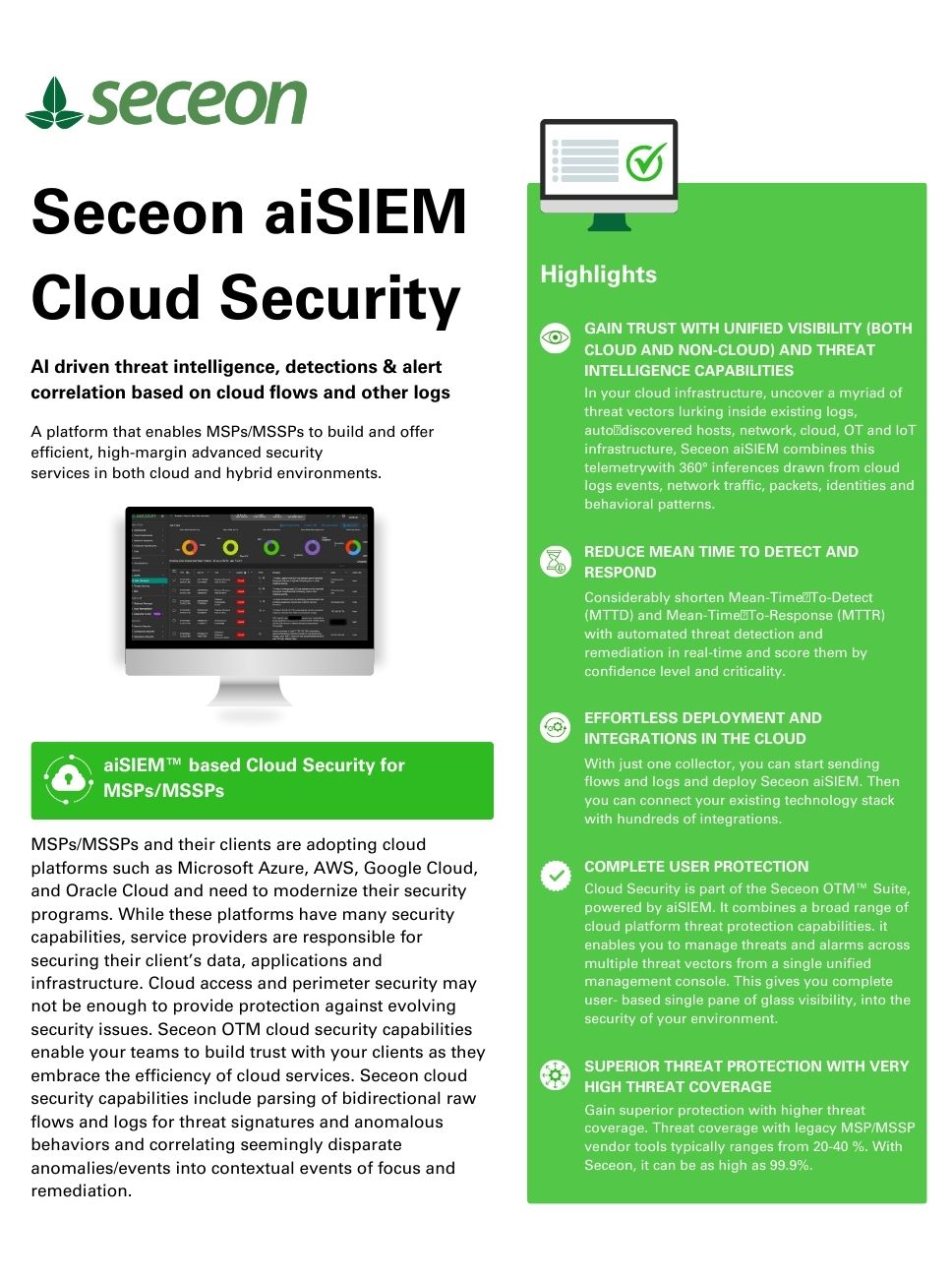 Seceon aiSIEM Cloud Security Datasheet